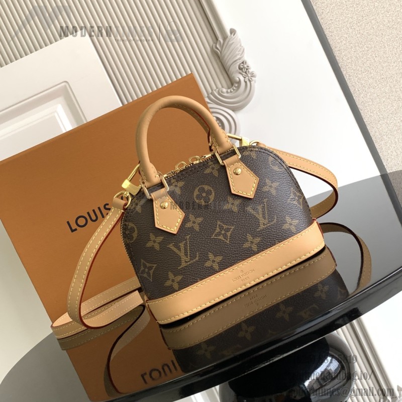 Louis Vuitton Nano Alma Handbag in Monogram Canvas with Leather Trim