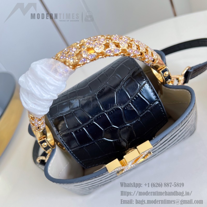 Louis Vuitton Capucines Mini Exceptionals M12944 Black Crocodile Effect Handbag