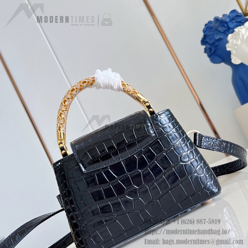 Louis Vuitton Capucines Mini Exceptionals M12944 Black Crocodile Effect Handbag