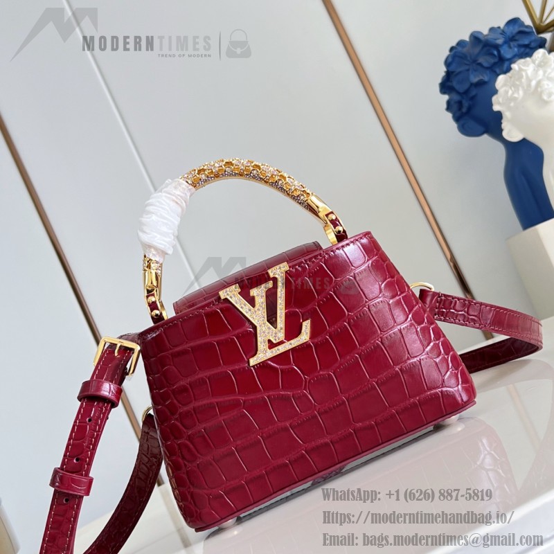 Louis Vuitton Capucines Mini Exceptionals M12944 Black Crocodile Effect Handbag