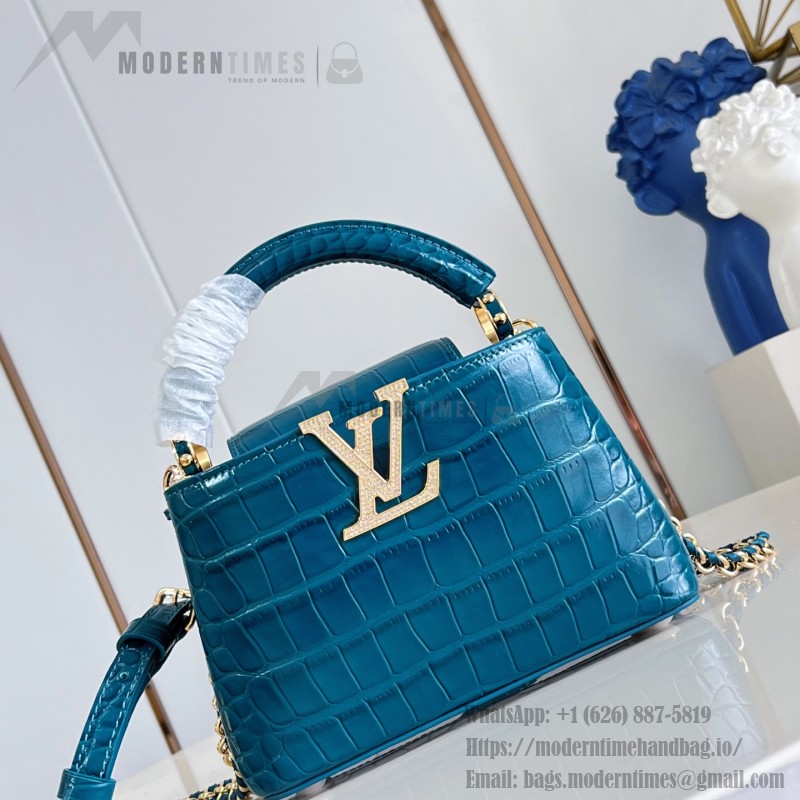 Louis Vuitton Capucines Mini  Crocodile Embossed Gold Diamond Handbag M13737 Front View