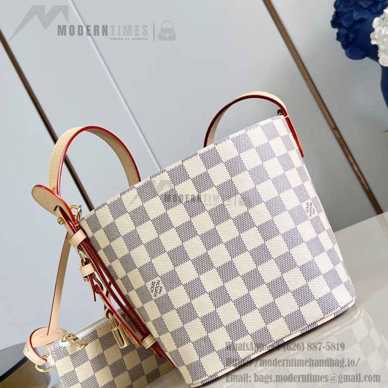 Louis Vuitton N40855 All In BB Handbag in Damier Azur Canvas with Leather Trim