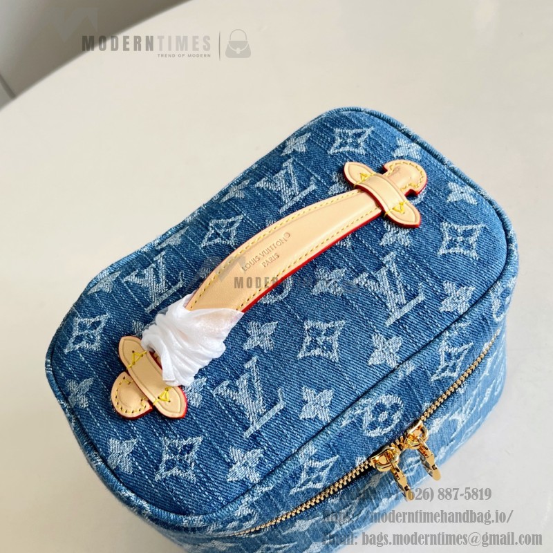 Louis Vuitton M27946 Nice Mini Cosmetic Pouch in Monogram Denim with Leather Trim