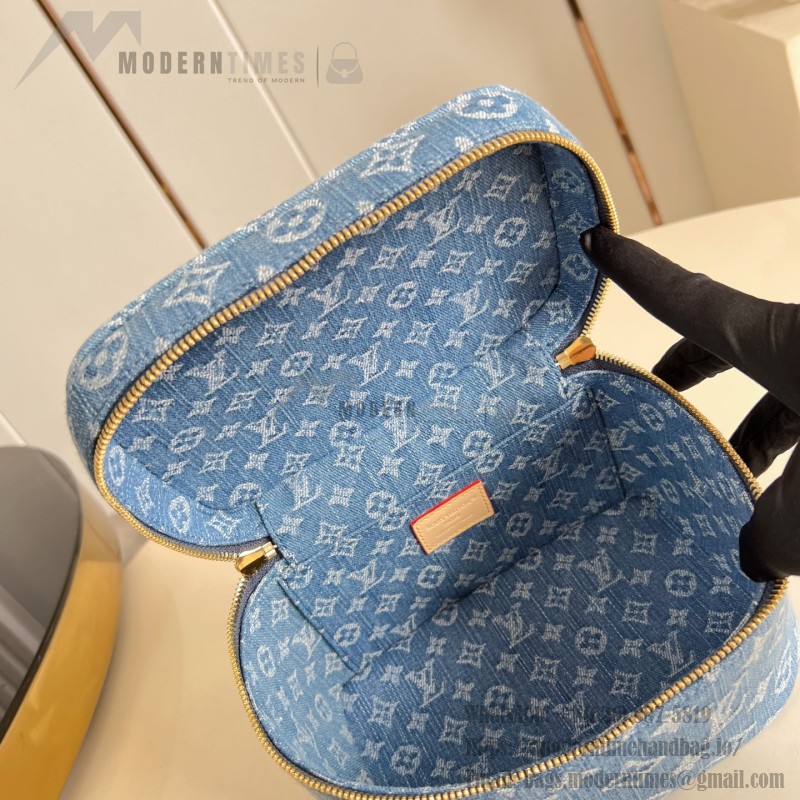 Louis Vuitton M27946 Nice Mini Cosmetic Pouch in Monogram Denim with Leather Trim