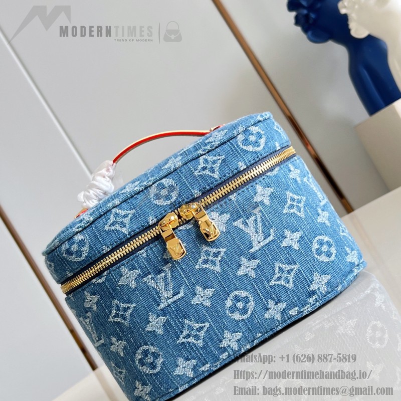 Louis Vuitton M27946 Nice Mini Cosmetic Pouch in Monogram Denim with Leather Trim