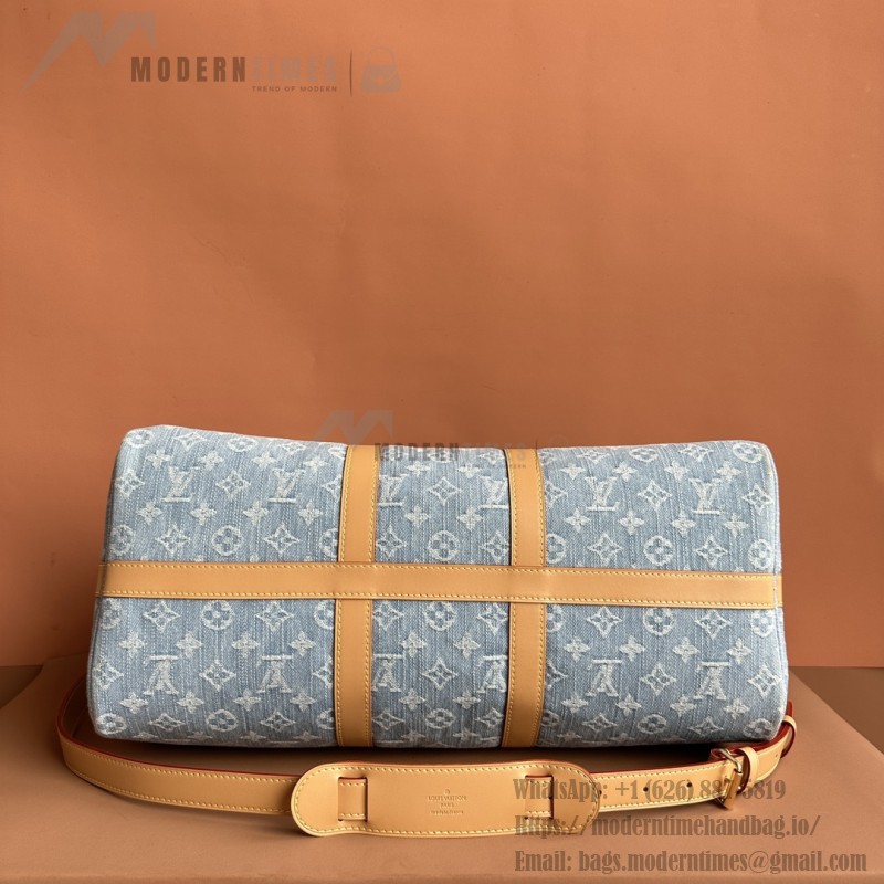 Louis Vuitton Keepall Bandoulière 45 Duffel Bag M25334 in Light Blue Denim