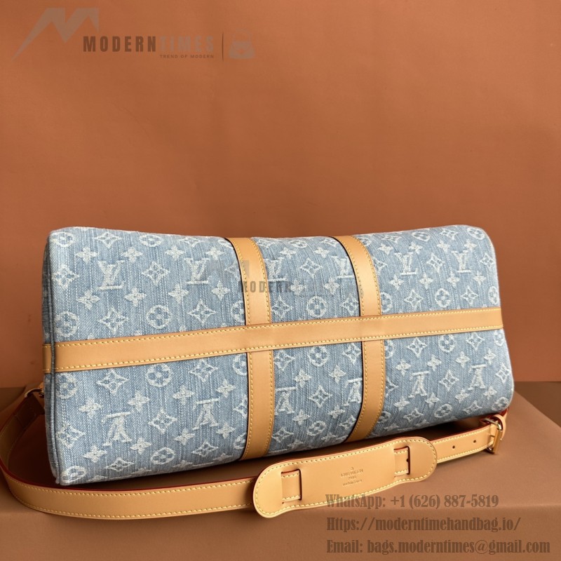 Louis Vuitton Keepall Bandoulière 45 Duffel Bag M25334 in Light Blue Denim