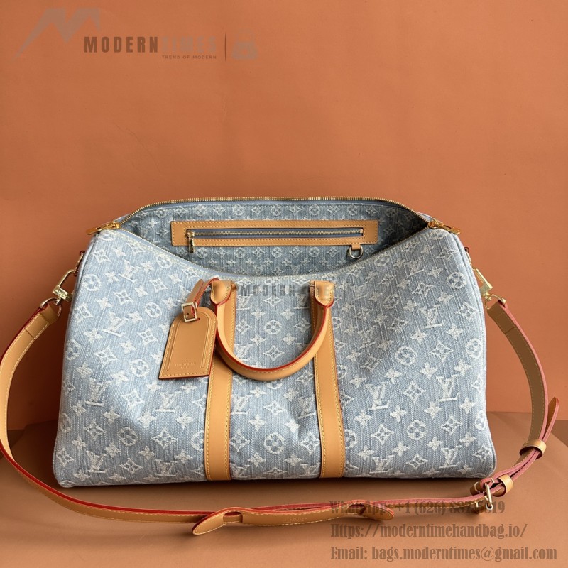 Louis Vuitton Keepall Bandoulière 45 Duffel Bag M25334 in Light Blue Denim