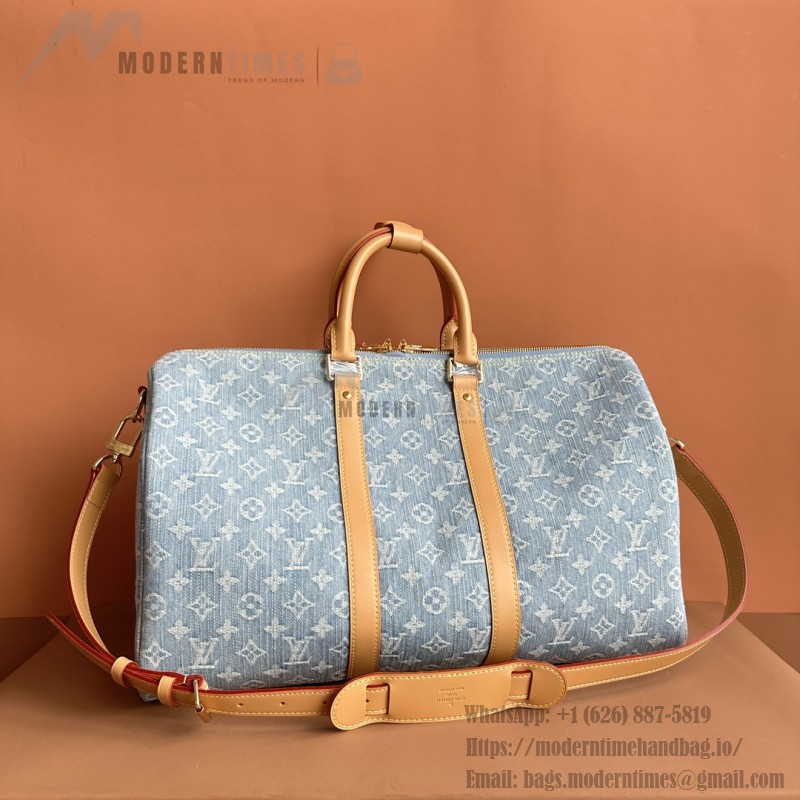 Louis Vuitton Keepall Bandoulière 45 Duffel Bag M25334 in Light Blue Denim