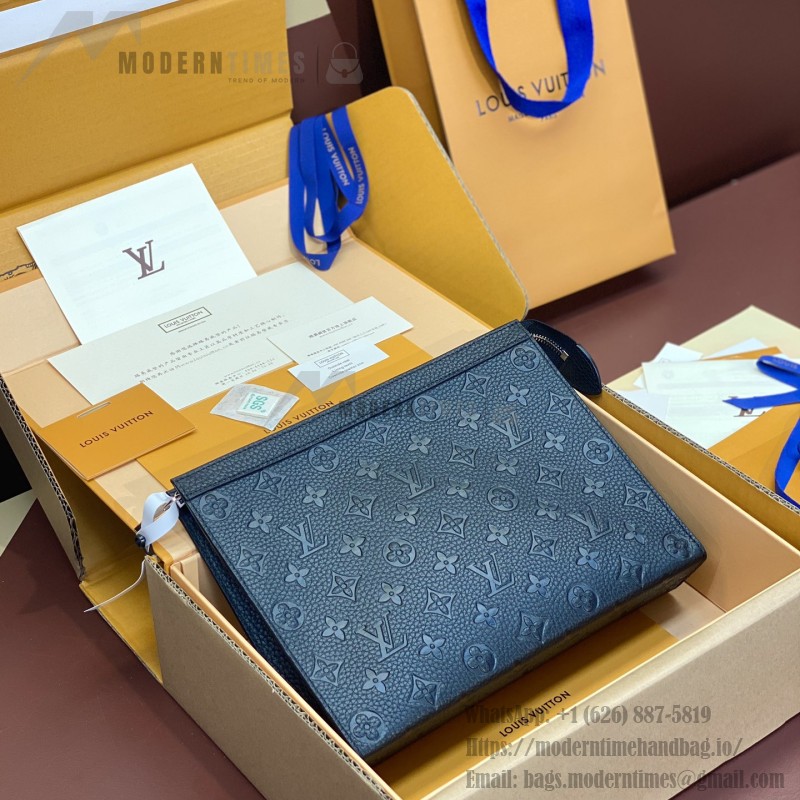 Replica Louis Vuitton M61692 Pochette Voyage in Black Embossed Cowhide Leather