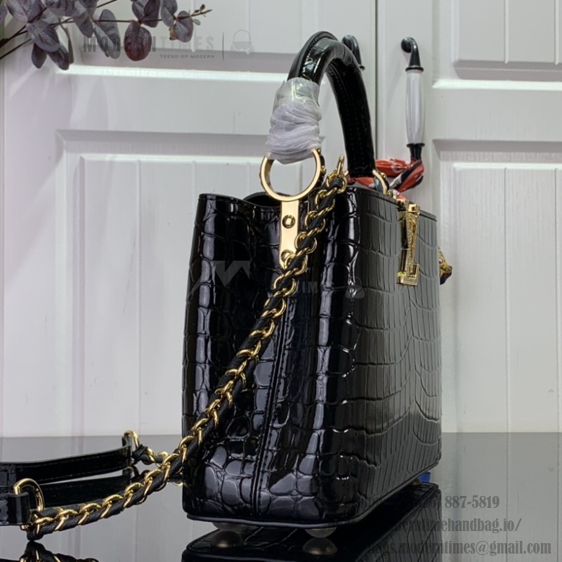 Louis Vuitton Capucines BB Bag M48865 Crocodile Diamond Light Black – Front View