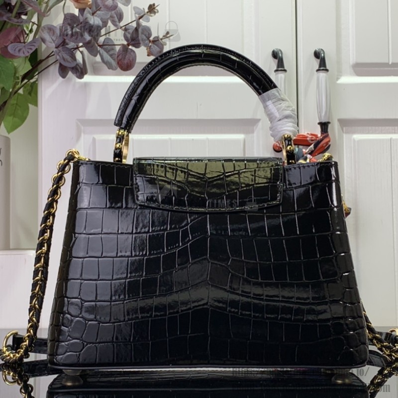 Louis Vuitton Capucines BB Bag M48865 Crocodile Diamond Light Black – Front View