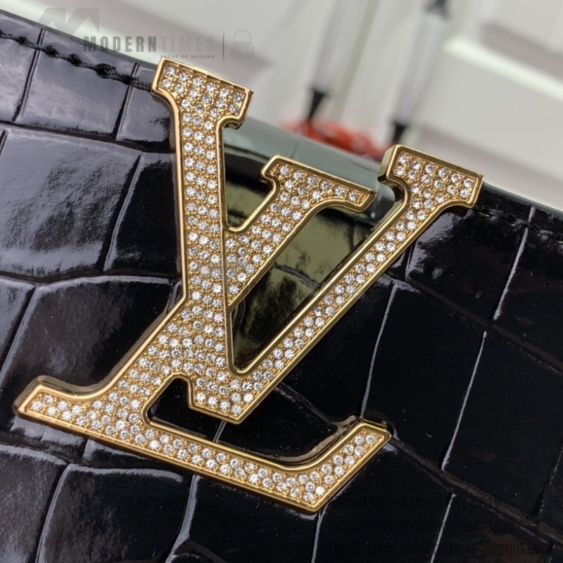 Louis Vuitton Capucines BB Bag M48865 Crocodile Diamond Light Black – Front View