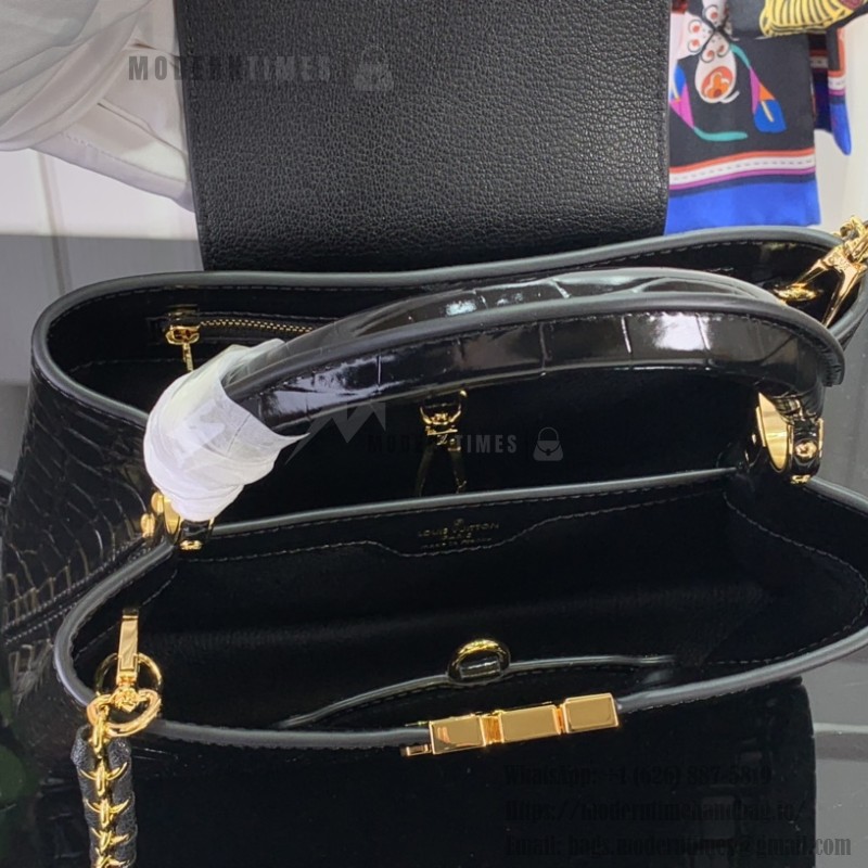 Louis Vuitton Capucines BB Bag M48865 Crocodile Diamond Light Black – Front View