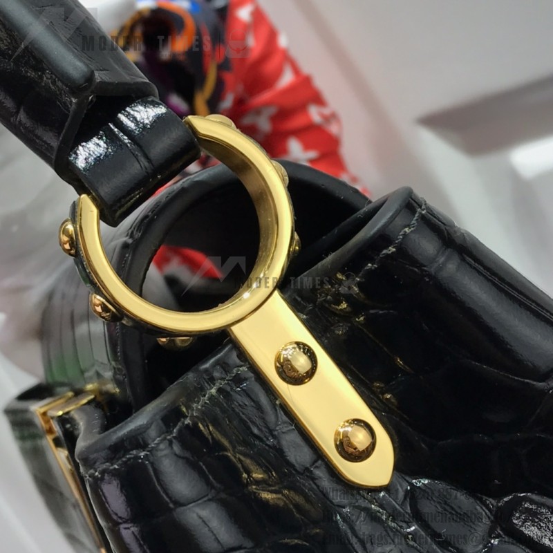Louis Vuitton Capucines M94227 Crocodile-Embossed Leather Handbag in Khaki – Mini and MM