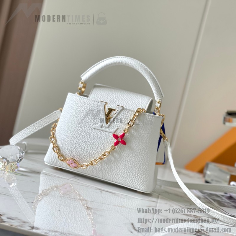 Louis Vuitton Capucines BB White Taurillon Calfskin Handbag with Gold Hardware