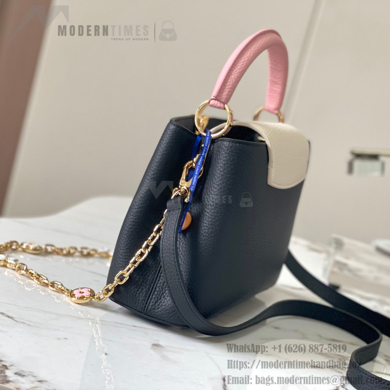 Louis Vuitton Capucines BB Black/White Taurillon Leather Handbag with Gold Hardware