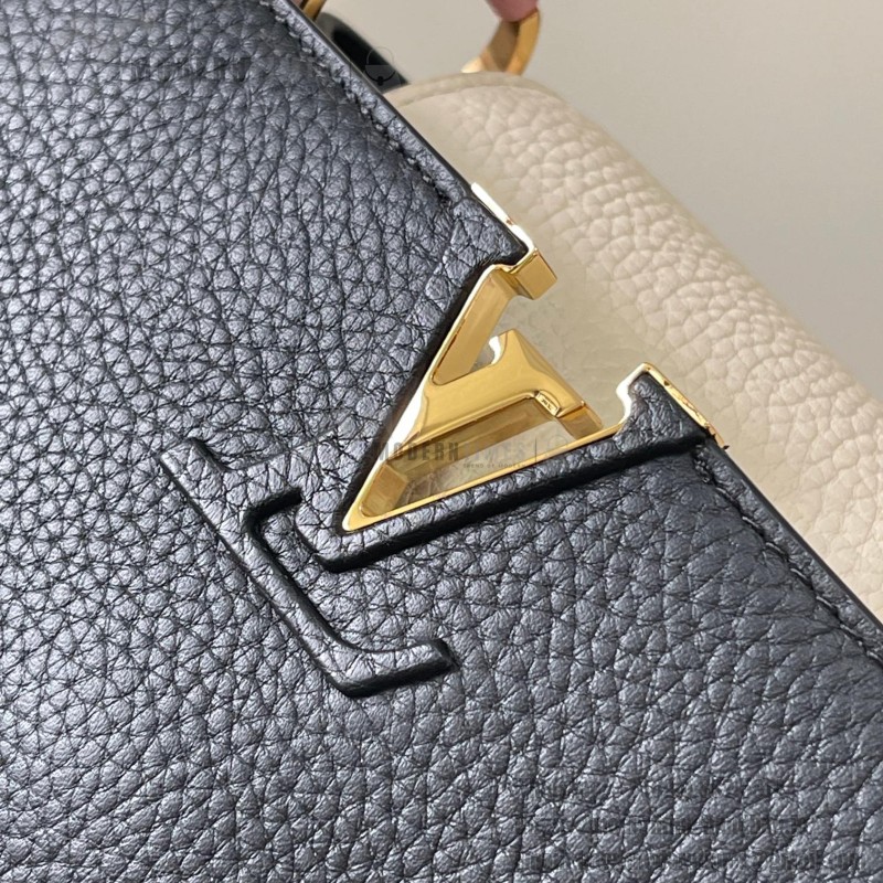 Louis Vuitton Capucines BB Black/White Taurillon Leather Handbag with Gold Hardware