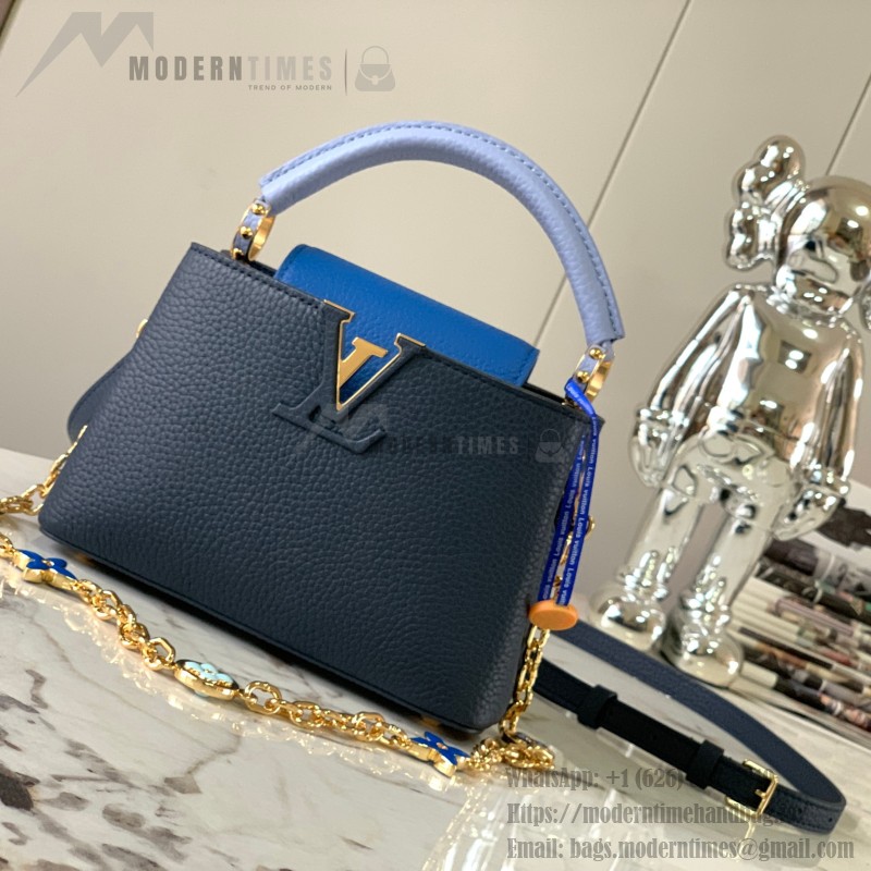 Louis Vuitton Capucines BB Black and Blue Handbag Custom M20844 M20845
