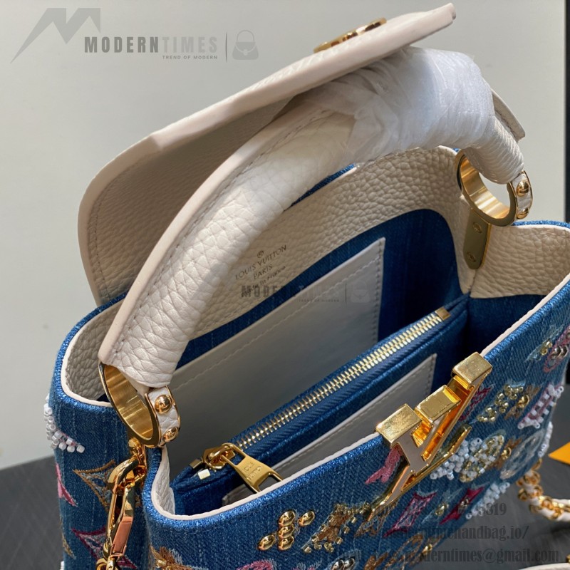 Louis Vuitton Capucines Mini Handbag Blue Denim M12947