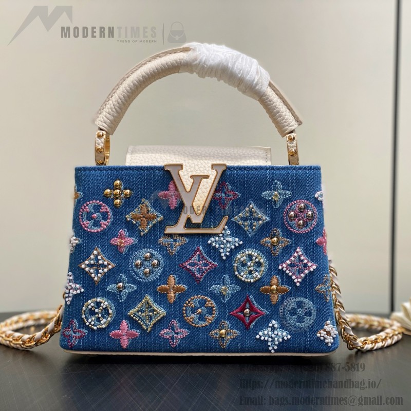 Louis Vuitton Capucines Mini Handbag Blue Denim M12947