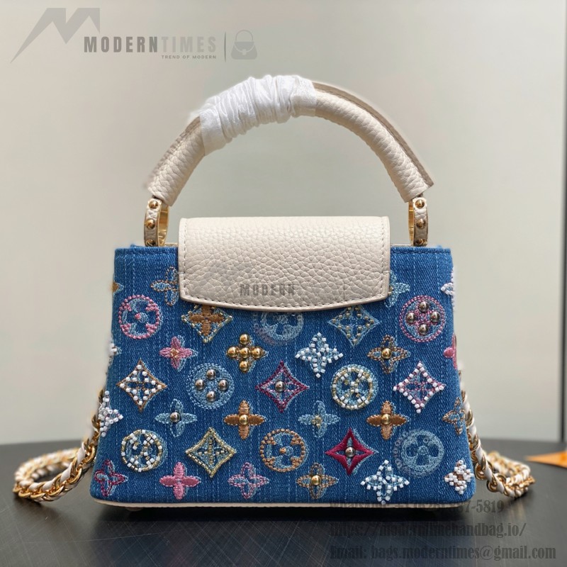 Louis Vuitton Capucines Mini Handbag Blue Denim M12947