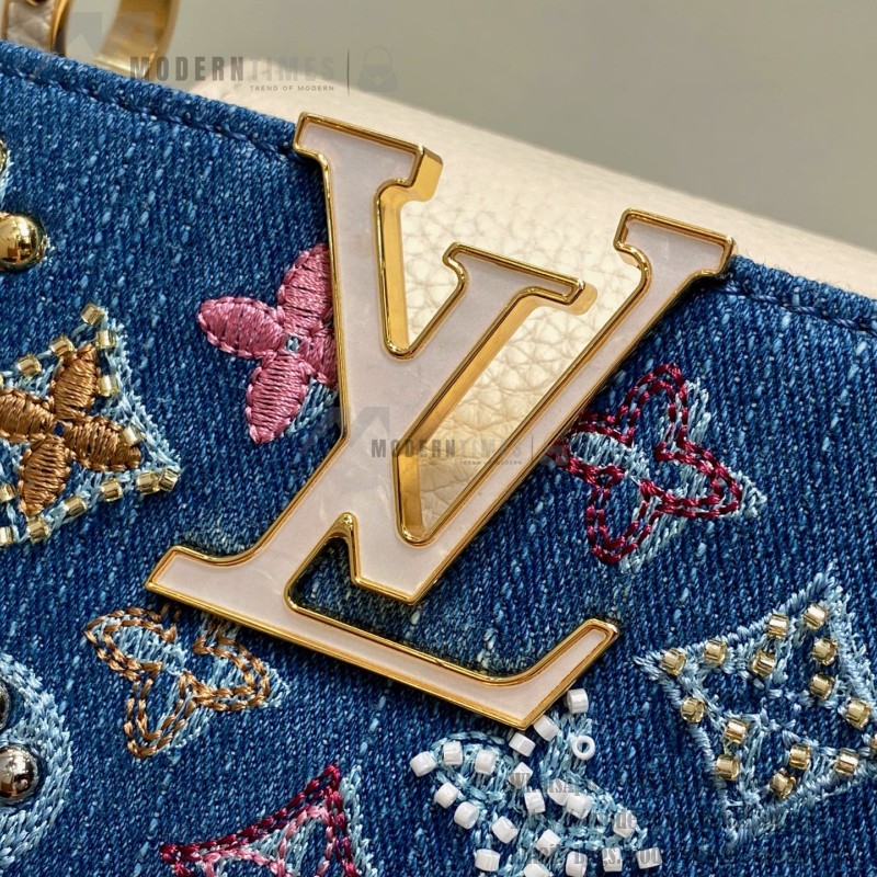 Louis Vuitton Capucines Mini Handbag Blue Denim M12947