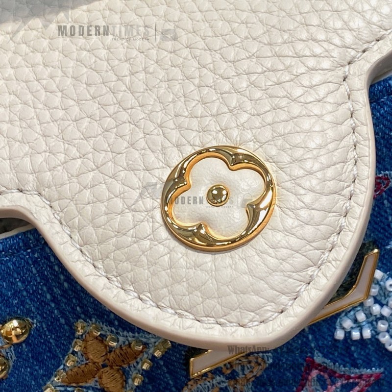 Louis Vuitton Capucines Mini Handbag Blue Denim M12947