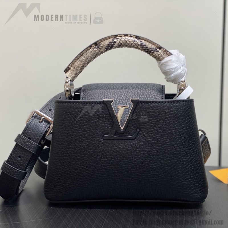 Louis Vuitton Capucines Mini N85513 Black Python Leather Handbag