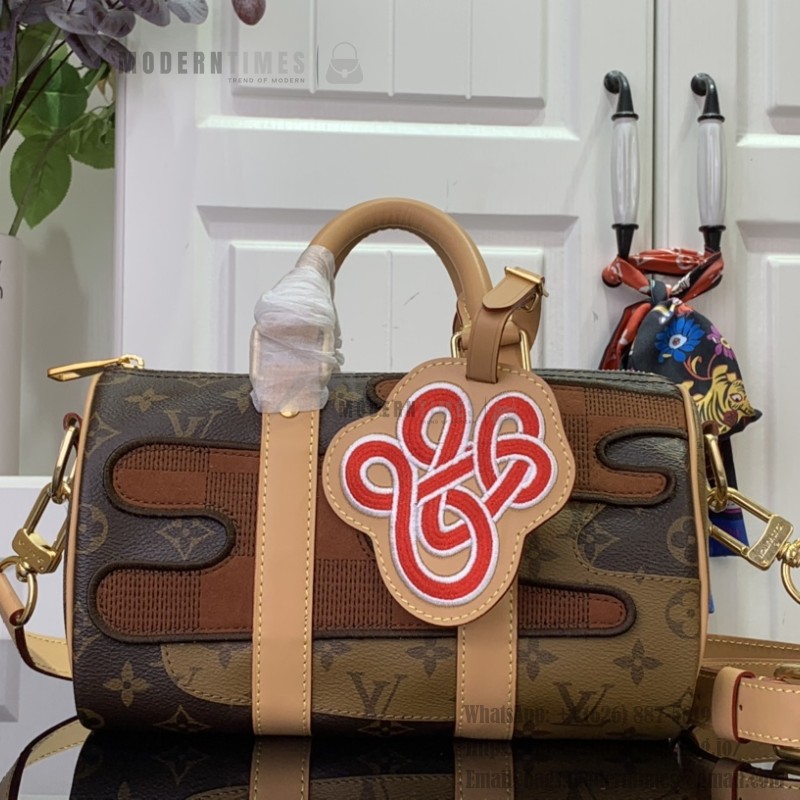 Louis Vuitton Keepall Bandoulière 25 M15428 Nigo Monogram & Damier Patchwork Canvas Bag