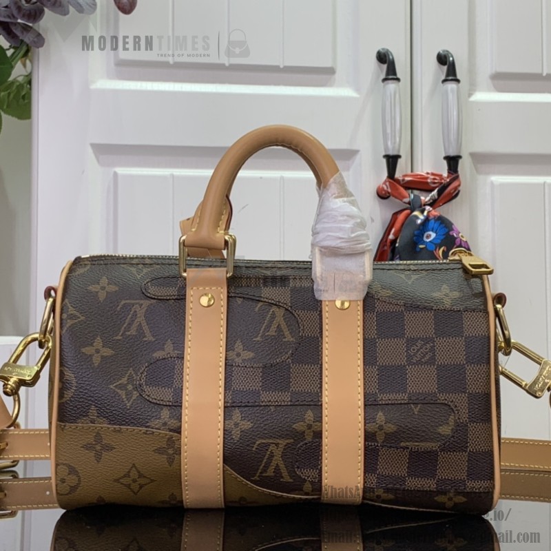 Louis Vuitton Keepall Bandoulière 25 M15428 Nigo Monogram & Damier Patchwork Canvas Bag