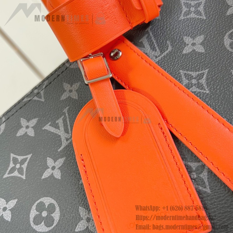 Louis Vuitton Keepall Bandoulière M15251 Monogram Eclipse with Orange Leather Replica Travel Bag