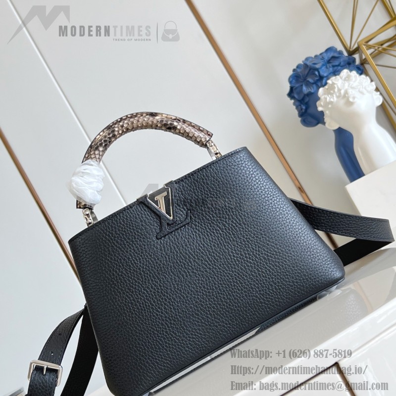 Louis Vuitton Capucines Mini Handbag M85513 Black Taurillon Leather with Python Handle