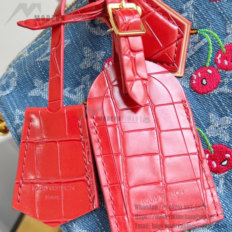 Louis Vuitton Speedy Soft 30 Handbag M87627 Monogram Denim with Cherry Embroidery