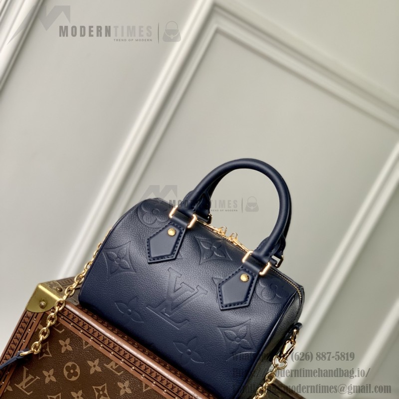 Louis Vuitton Speedy Bandoulière 20 M58953 Deep Blue Monogram Empreinte Leather Handbag