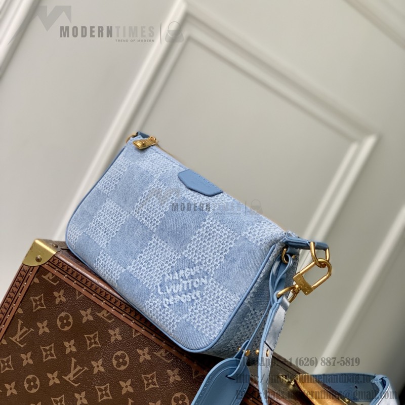 Louis Vuitton Pochette Accessoire XL N00204 Damier Denim 3D Cotton Canvas