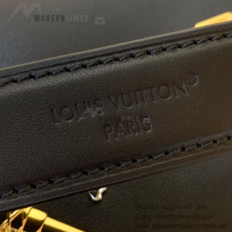 Louis Vuitton Side Trunk Medium Handbag M25568 in Black Leather with LV Stickers Design