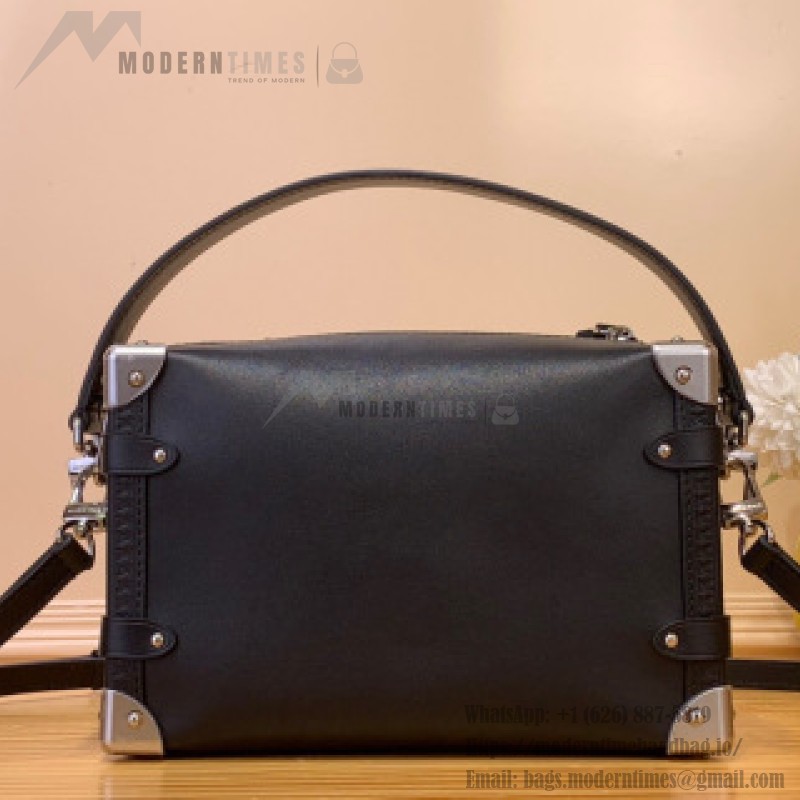 Louis Vuitton Side Trunk Medium Handbag M25568 in Black Leather with LV Stickers Design