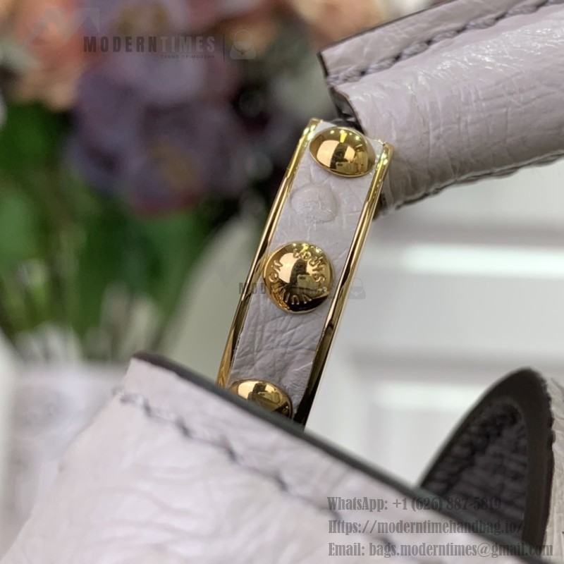 Louis Vuitton Capucines M11908 Mini & BB Handbag in Ostrich-Embossed Leather with Pearl Chain