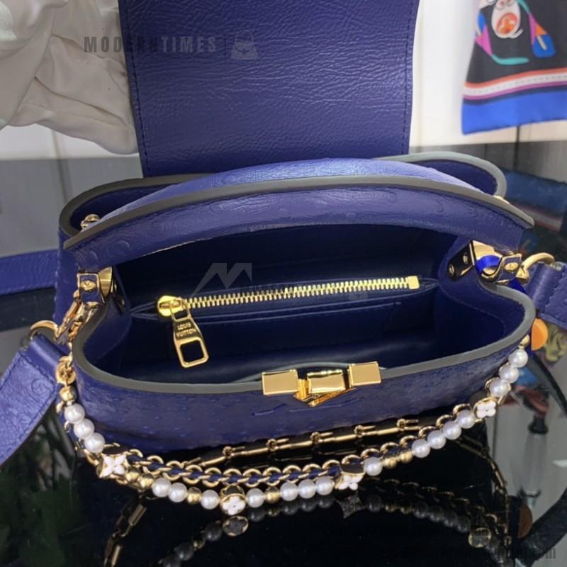 Louis Vuitton Capucines M11908 Mini & BB Handbag in Ostrich-Embossed Leather with Pearl Chain