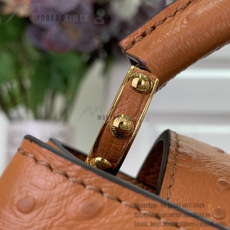 Louis Vuitton Capucines M11908 Mini & BB Handbag in Ostrich-Embossed Leather with Pearl Chain