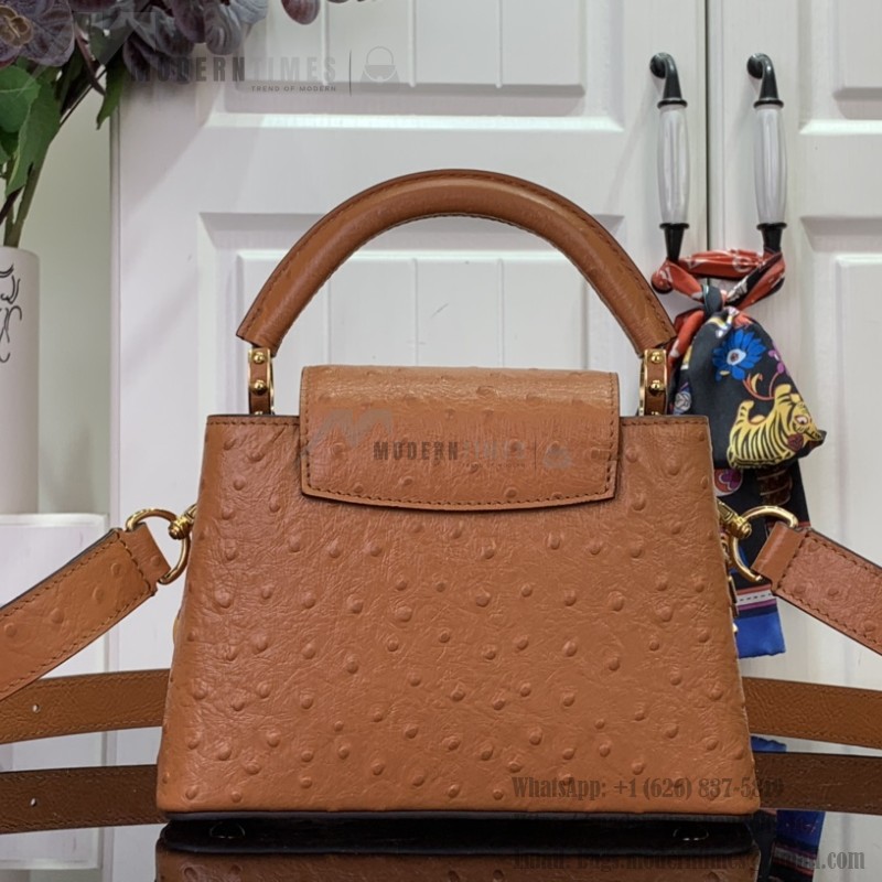 Louis Vuitton Capucines M11908 Mini & BB Handbag in Ostrich-Embossed Leather with Pearl Chain