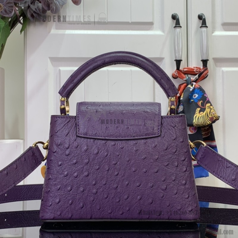 Louis Vuitton Capucines M11908 Mini & BB Handbag in Ostrich-Embossed Leather with Pearl Chain