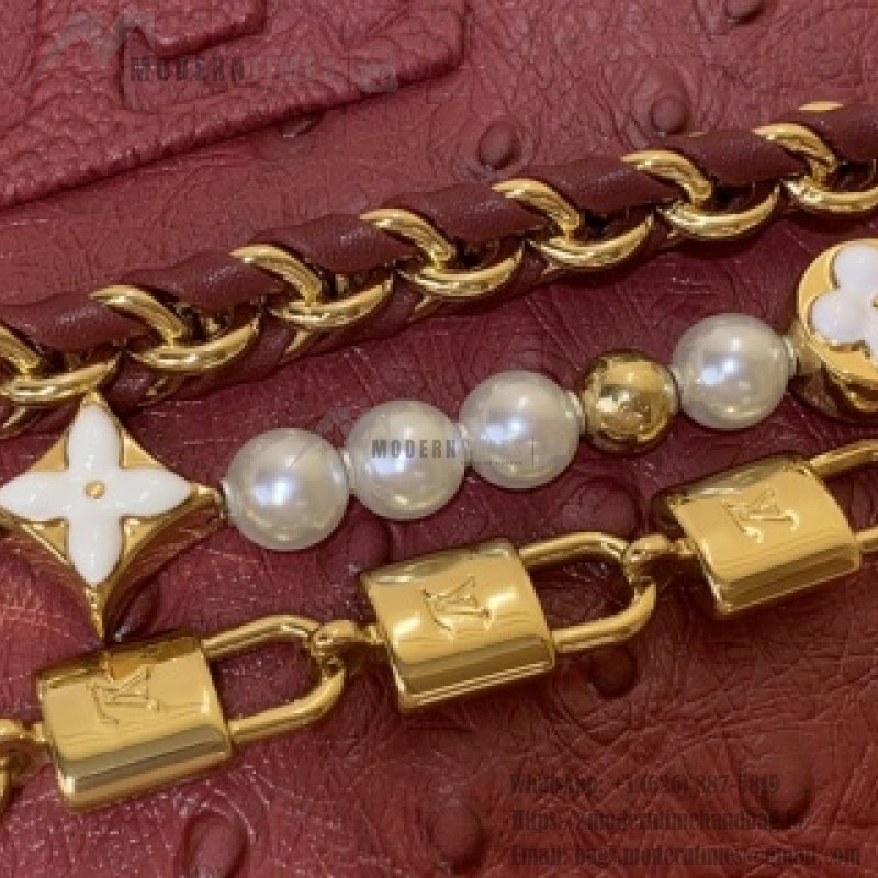 Louis Vuitton Capucines M11908 Mini & BB Handbag in Ostrich-Embossed Leather with Pearl Chain