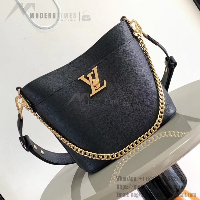 Louis Vuitton Lock and Walk Bucket Bag M24006/M24165 white black brown calfskin leather LV turn-lock gold chain