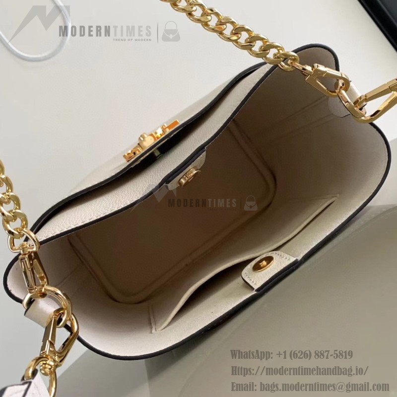 Louis Vuitton Lock and Walk Bucket Bag M24006/M24165 white black brown calfskin leather LV turn-lock gold chain