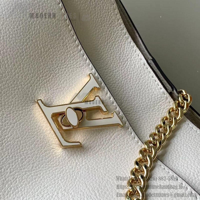Louis Vuitton Lock and Walk Bucket Bag M24006/M24165 white black brown calfskin leather LV turn-lock gold chain
