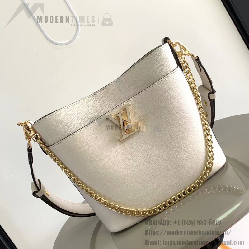 Louis Vuitton Lock and Walk Bucket Bag M24006/M24165 white black brown calfskin leather LV turn-lock gold chain