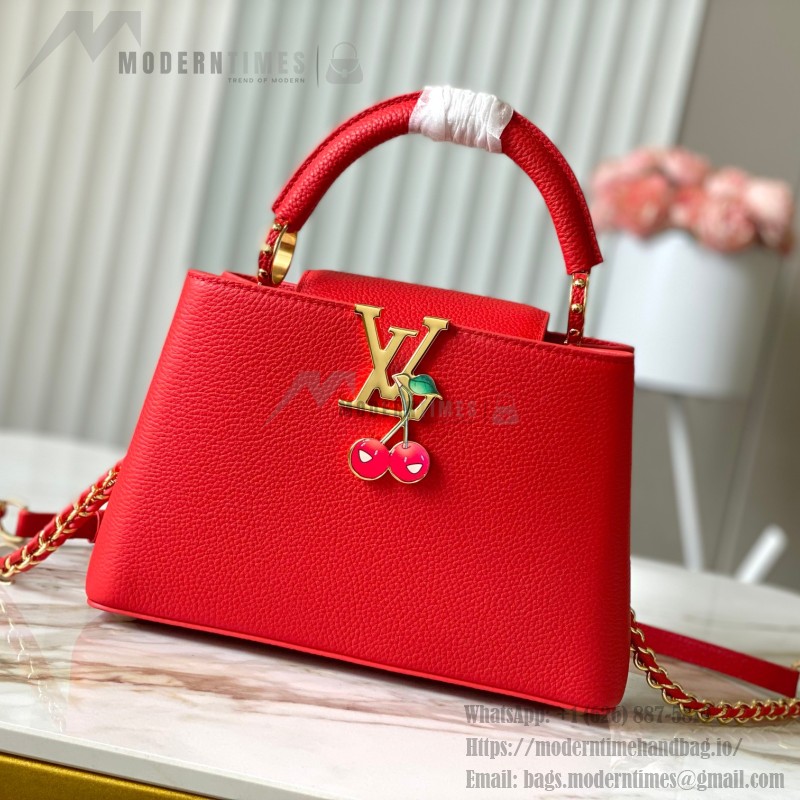 Louis Vuitton Capucines M13250 Red Cherry Patchwork Gold Chain Handbag