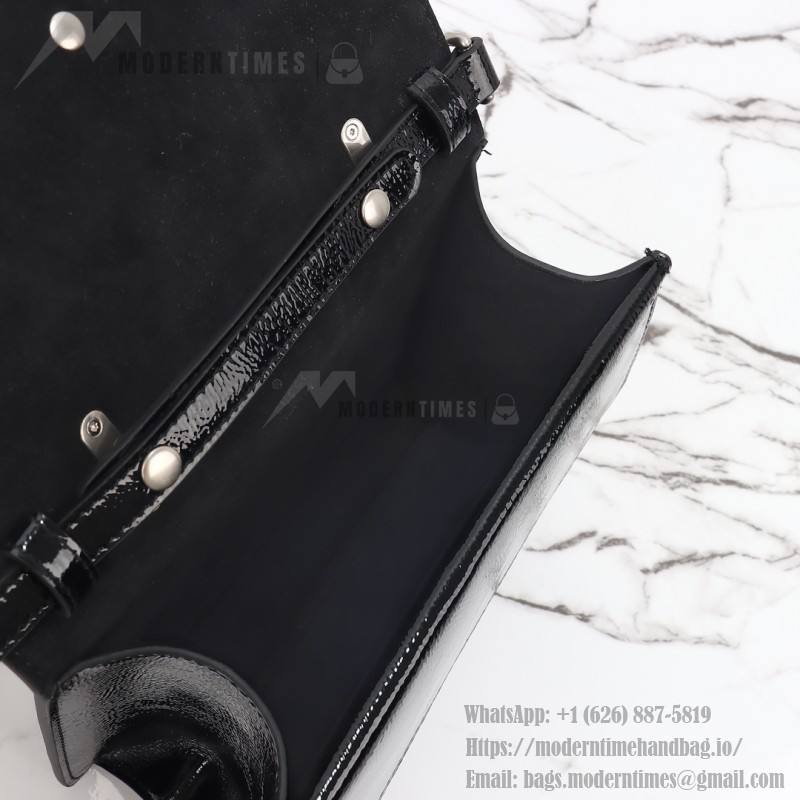 Gucci 799599 Patent Leather Shoulder Bag in Black and Off-White